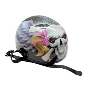 TMS Girls Motorcycle Half Helmet Skull And Crossbones With Wings